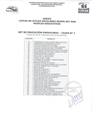 Listado de los set de útiles escolares 2014 / www.matriculaspuertomontt.cl / www.gervoyparedes.cl