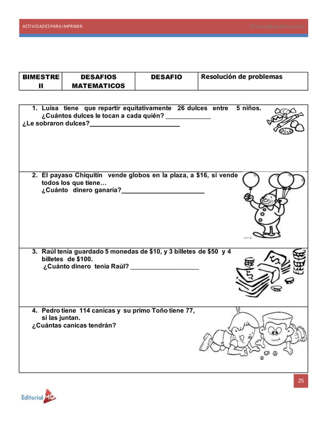 Actividades para imprimir: Ejemplo segundo grado de Primaria