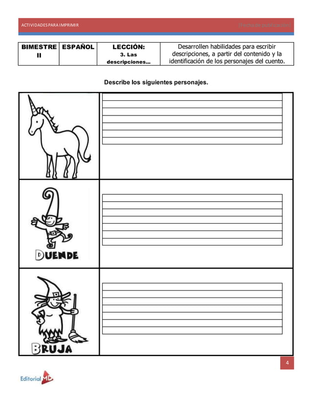Actividades para imprimir: Ejemplo segundo grado de Primaria