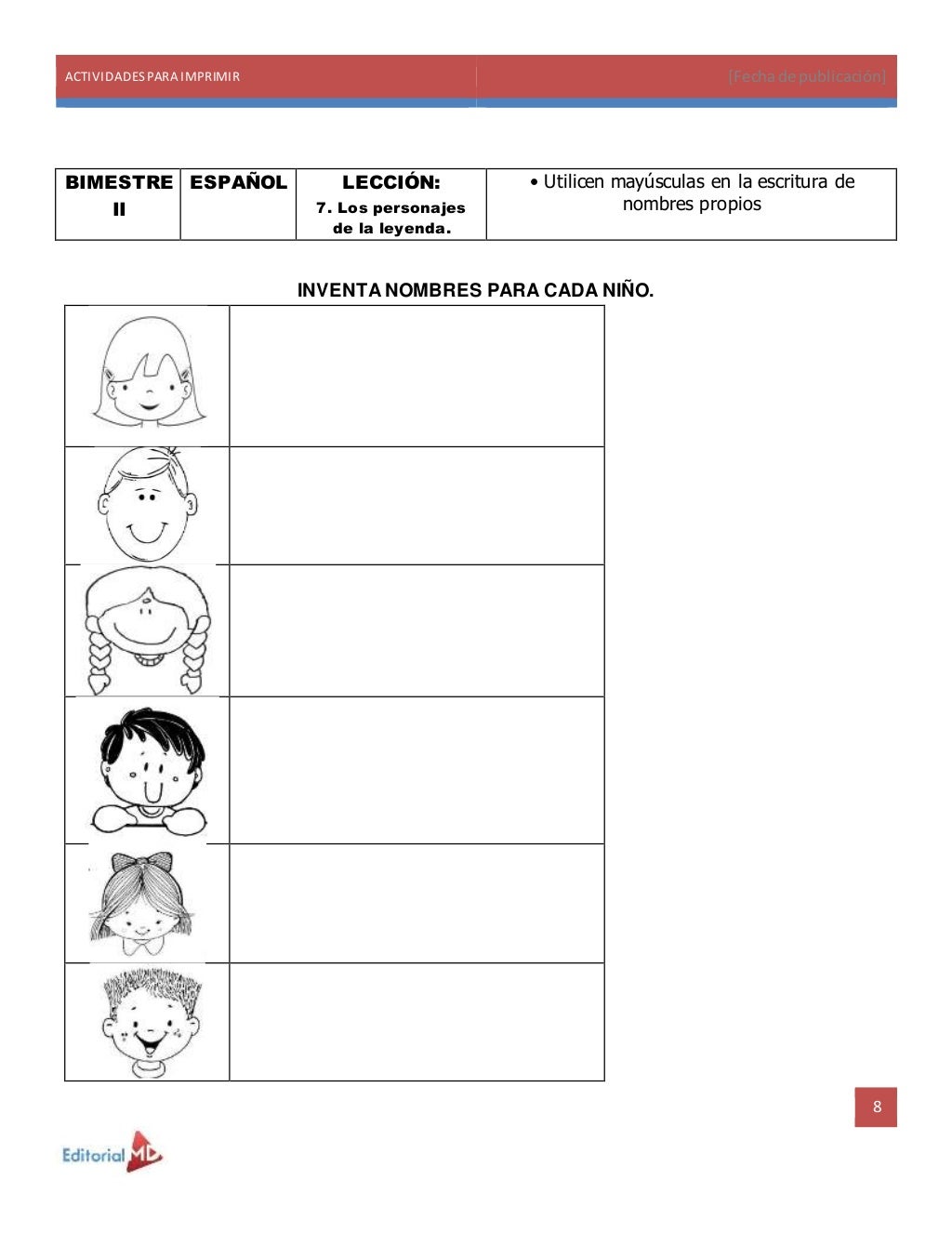 Actividades para imprimir: Ejemplo segundo grado de Primaria