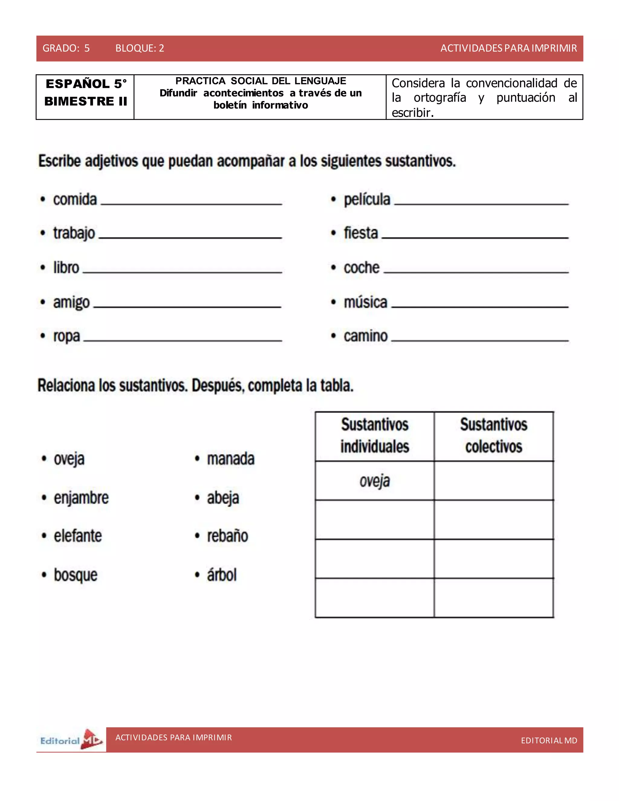 Hojas De Trabajo De Lengua Y Literatura Para Imprimir Para Quinto Grado