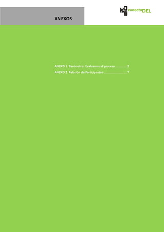 ANEXOS




ANEXO 1. Barómetro: Evaluamos el proceso ............. 2
ANEXO 2. Relación de Participantes .......................... 7
 