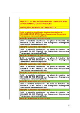 PRODUTO J – RELATORIO MENSAL SIMPLIFICADO
DO ANDAMENTO DAS ATIVIDADES
8 MEDIÇÕES MENSAIS DO PRODUTO J
Emitir o relatório simplificado do plano de trabalho de
VISCONDE DO RIO BRANCO com fluxograma e Cronograma
Financeiro de maneira simplificada
MEDIÇÃO NUMERO 01 DO PRODUTO J
Emitir o relatório simplificado do plano de trabalho de
VISCONDE DO RIO BRANCO com fluxograma e Cronograma
Financeiro de maneira simplificada
MEDIÇÃO NUMERO 02 DO PRODUTO J
Emitir o relatório simplificado do plano de trabalho de
VISCONDE DO RIO BRANCO com fluxograma e Cronograma
Financeiro de maneira simplificada
MEDIÇÃO NUMERO 03 DO PRODUTO J
Emitir o relatório simplificado do plano de trabalho de
VISCONDE DO RIO BRANCO com fluxograma e Cronograma
Financeiro de maneira simplificada
MEDIÇÃO NUMERO 04 DO PRODUTO J
Emitir o relatório simplificado do plano de trabalho de
VISCONDE DO RIO BRANCO com fluxograma e Cronograma
Financeiro de maneira simplificada
MEDIÇÃO NUMERO 05 DO PRODUTO J
Emitir o relatório simplificado do plano de trabalho de
VISCONDE DO RIO BRANCO com fluxograma e Cronograma
Financeiro de maneira simplificada
MEDIÇÃO NUMERO 06 DO PRODUTO J
Emitir o relatório simplificado do plano de trabalho de
VISCONDE DO RIO BRANCO com fluxograma e Cronograma
Financeiro de maneira simplificada
MEDIÇÃO NUMERO 07 DO PRODUTO J
Emitir o relatório simplificado do plano de trabalho de
VISCONDE DO RIO BRANCO com fluxograma e Cronograma
Financeiro de maneira simplificada
MEDIÇÃO NUMERO 08 DO PRODUTO J

73

 