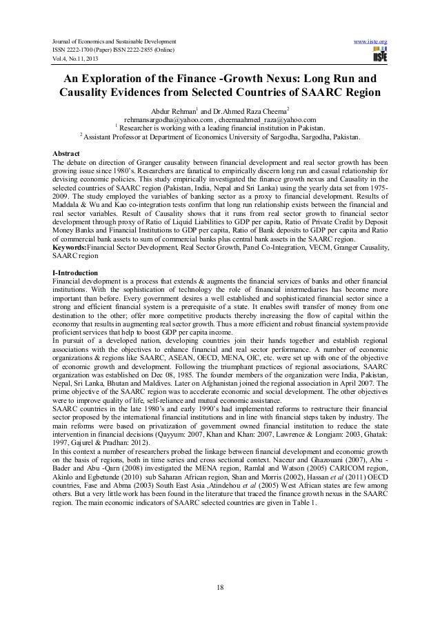 An exploration of the finance growth nexuslong run and causality ev…