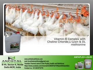 ANFAPLEX
Vitamin-B Complex with
Choline Chloride,L-Lysin & DL
methionine
 