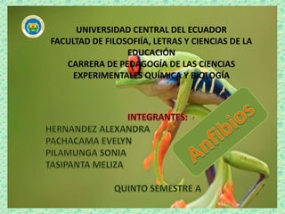 UNIVERSIDAD CENTRAL DEL ECUADOR
FACULTAD DE FILOSOFIÍA, LETRAS Y CIENCIAS DE LA
EDUCACIÓN
CARRERA DE PEDAGOGÍA DE LAS CIENCIAS
EXPERIMENTALES QUÍMICA Y BIOLOGÍA
 