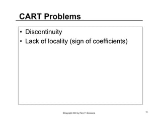 CART Problems 
• Discontinuity 
• Lack of locality (sign of coefficients) 
©Copyright 2002 by Piero P. Bonissone 10 
 