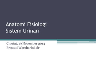 Anatomi Fisiologi 
Sistem Urinari 
Ciputat, 19 November 2014 
Prastuti Waraharini, dr 
 