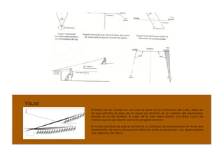 Visual
         El diseño de las visuales en una sala se basa: en la inclinacion del suelo, debe ser
         tal que permita el paso de la visual por encima de la cabeza del espectador,
         situado en la fila anterior. El suelo de la sala debe formar una linea curca de
         manera que la pendiente aumenta progresivamente.

         El motivo principal de este es aumentar su cantidad de espectadores sin tener que
         incrementar de forma excesiva la distancia entre el escenario y los espectadores
         mas alejados del mismo.
 