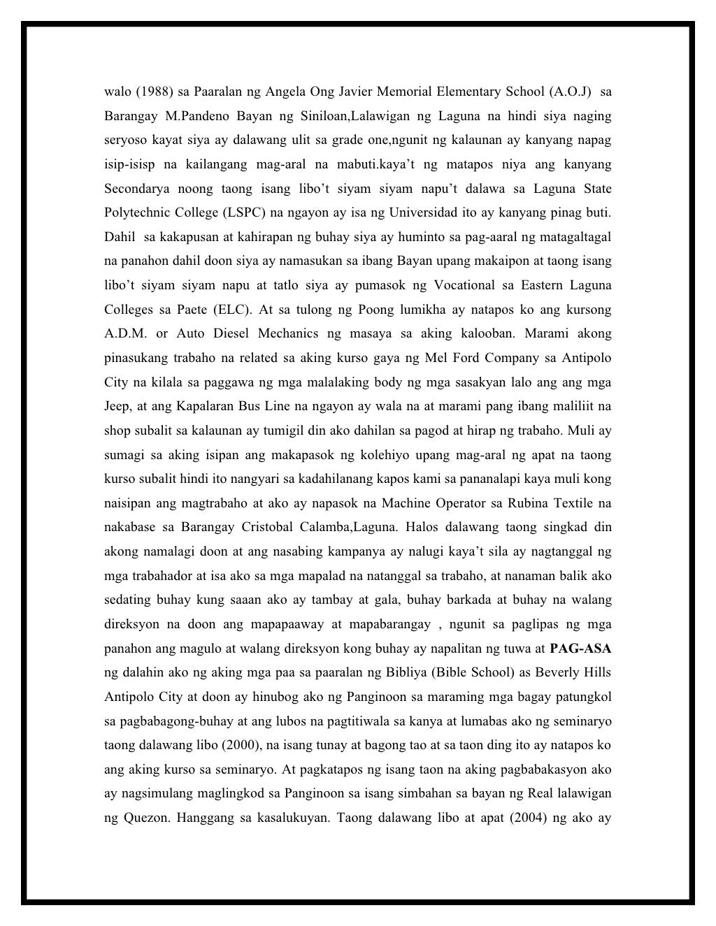 Ang Aking Ina Essay Ang Aking Talambuhay