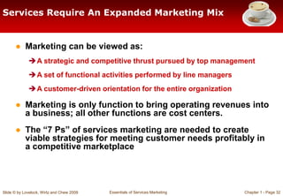 Slide © by Lovelock, Wirtz and Chew 2009 Essentials of Services Marketing Chapter 1 - Page 32
Services Require An Expanded...