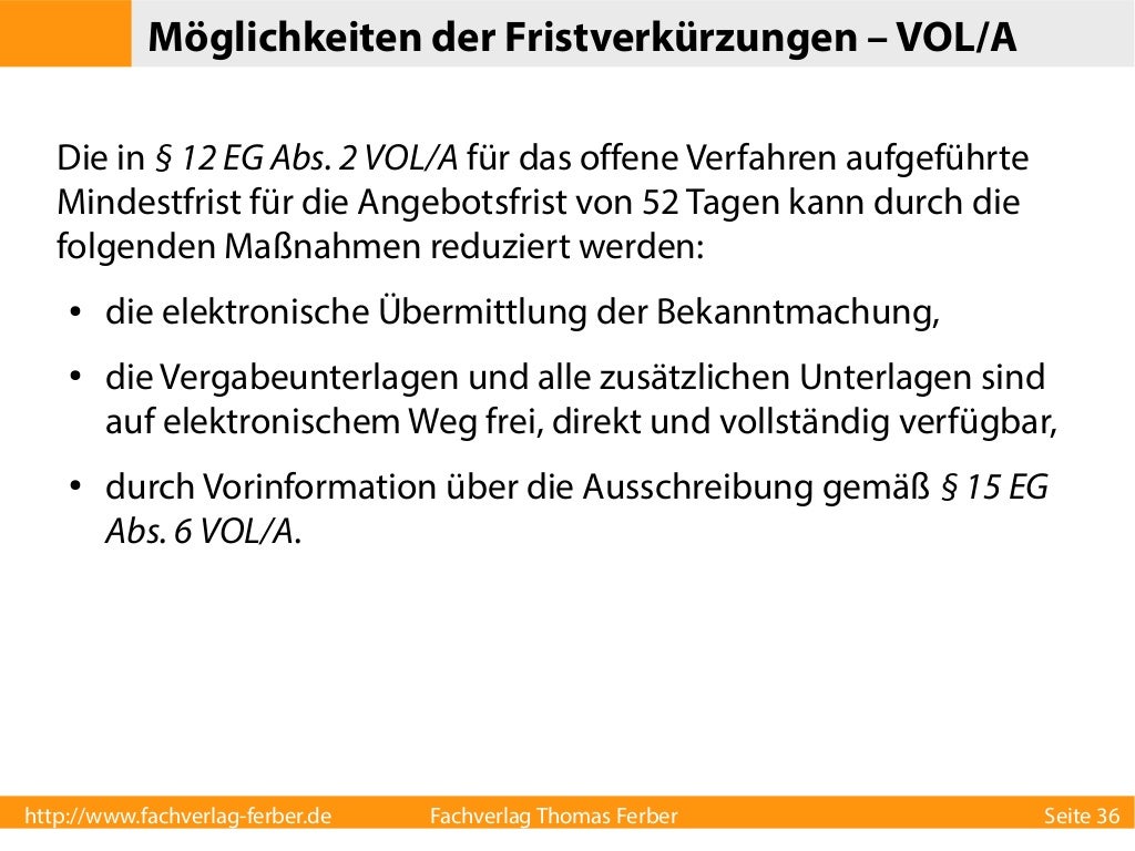 Angebotsfrist bei Vergabeverfahren gemäß VOL/A