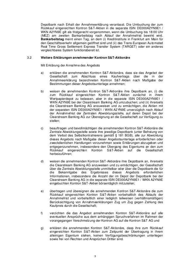 Angebotsunterlage Fur Aktien Der Kontron S T Ag