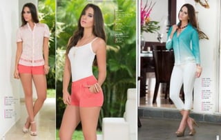 Ref. 12007
Blusa en polylicra
Color. Rosado, Marfil, Blanco
Azul, Negro, Verde, Rojo
Tallas. S, M, L $
12.999
Ref. C250
Collar en murano dije cruz
Color. Marfil
$ 27.999
Ref. 42002
Short en algodón seda
Color. Coral
Tallas. 8 al 14
$ 49.999

Ref. 12020
Blusa en chiffon
Color. Único
Tallas. S, M, L
$ 59.999

Ref. 12006
Blusa en chalis y blonda
Color. Rosado
Tallas. S, M, L, XL
$53.999
Ref. 92001
Zapato en cuero
Color. Palo de rosa
Tallas. 35 al 39
$ 83.999

14

Ref. 52008
Pantalón Stretch
Color. Marfil
Talla: 8 al 14
$ 74.999
Ref. 92002
Zapato en sintético
Color. Beige
Tallas. 35 al 39
$ 83.999

15

 