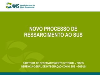 NOVO PROCESSO DE RESSARCIMENTO AO SUS DIRETORIA DE DESENVOLVIMENTO SETORIAL - DIDES GERÊNCIA-GERAL DE INTEGRAÇÃO COM O SUS - GGSUS 