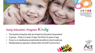 LCCH
school
Education
Queensland
Act for
Kids
Early
Education
Program
Working in Partnership
 