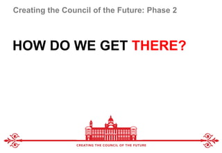 HOW DO WE GET THERE?
Creating the Council of the Future: Phase 2
 