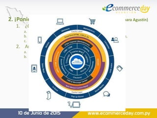 2. ¡Poniendo la Máquina en el aire! (introducción para Agustín)
1. ¿Qué hacemos en el día 0?
a. Campañas de Marketing, engagement
b. Primera Venta, envíos, control de stock, atencion a clientes,
c. Monetización,
2. Análisis de Pos- venta
a. Dashboard, herramientas de seguimiento y data mining
b. Inteligencia de CRM
 