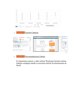  Lección 41 Insertar Capturas
 Lección 42 Recomendaciones Finales
Es importante conocer y saber utilizar Word para facilitar realizar
trabajos complejos donde es necesario utilizar las herramientas de
Word.
 