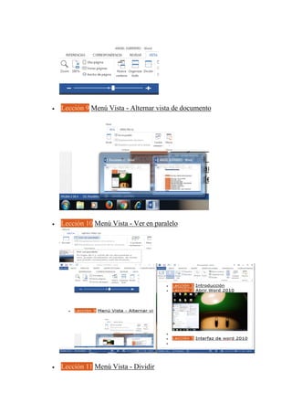  Lección 9 Menú Vista - Alternar vista de documento
 Lección 10 Menú Vista - Ver en paralelo
 Lección 11 Menú Vista - Dividir
 