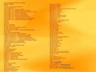 LISTA DE PRESENTACIONES EN ESPAÑOL
Revisado 27-6-2022
Abuelos
Adviento y Navidad, tiempo de esperanza
Amor y Matrimonio 1 - 9
Amoris Laetitia – ch 1 – A la luz de la Palabre
Amoris Laetitia – ch 2 – Realidad y Desafíos de las Familias
Amoris Laetitia – ch 3 La mirada puesta en Jesús: Vocación de la Familia
Amoris Laetitia – ch 4 - El Amor en el Matrimonio
Amoris Laetitia – ch 5 – Amor que se vuelve fecundo
Amoris Laetitia – ch 6 – Algunas Perspectivas Pastorales
Amoris Laetitia – ch 7 – Fortalecer la educacion de los hijos
Amoris Laetitia – ch 8 – Acompañar, discernir e integrar la fragilidad
Amoris Laetitia – ch 9 – Espiritualidad Matrimonial y Familiar
Carnaval
Conciencia
Cristo Vive
Dia de todos los difuntos
Domingo – día del Señor
El camino de la cruz de JC en dibujos para niños
El Cuerpo, el culto – (eucarisía)
Encuentro Mundial de Familias Roma 2022 – festival de las familias
Espíritu Santo
Fatima – Historia de las apariciones
Familiaris Consortio (FC) 1 – iglesia y familia hoy
Familiaris Consortio (FC) 2 - el plan de Dios para la familia
Familiaris Consortio (FC) 3 – 1 – familia como comunidad
Familiaris Consortio (FC) 3 – 2 – servicio a la vida y educación
Familiaris Consortio (FC) 3 – 3 – misión de la familia en la sociedad
Familiaris Consortio (FC) 3 – 4 - participación de la familia en la iglesia
Familiaris Consortio (FC) 4 Pastoral familiar
Fátima – Historia de las Apariciones de la Virgen
Feria de Sevilla
Haurietis aquas – el culto al Sagrado Corazón
Hermandades y cofradías
Hispanidad
La Iglesia, Madre y Maestra
La Comunidad Humana
La Vida en Cristo
Laudato si 1 – cuidado del hogar común
Laudato si 2 – evangelio de creación
Laudato si 3 – La raíz de la crisis ecológica
Laudato si 4 – ecología integral
Laudato si 5 – líneas de acción
Laudato si 6 – Educación y Espiritualidad Ecológica
Ley Moral
Libertad
Lumen Fidei – cap 1,2,3,4
María y la Biblia
Martires de Corea
Martires de Nor America y Canada
Medjugore peregrinación
Misericordiae Vultus en Español
Moralidad de actos humanos
Papa Francisco en Bulgaria
Papa Francisco en Rumania
Papa Francisco en Marruecos
Papa Francisco en México
Papa Francisco – mensaje para la Jornada Mundial Juventud 2016
Papa Francisco – visita a Chile
Papa Francisco – visita a Perú
Papa Francisco en Colombia 1 + 2
Papa Francisco en Cuba
Papa Francisco en Fátima
Papa Francisco en la JMJ 2016 – Polonia
Papa Francisco en Hugaría e Eslovaquia
Queridas Amazoznia 1,2,3,4
El Reino de Cristo
Resurrección de Jesucristo – según los Evangelios
Revolución Rusa y Comunismo 1, 2, 3
Santa Agata, virgen y martir
San Alberto Magno
San Antonio de Padua
San Francisco de Asis 1,2,3,4
San Francisco de Sales
Santa Maria Goretti
Santa María Magdalena
San Marco, evangelista
San Ignacio de Loyola
San José, obrero, marido, padre
San Juan Ma Vianney, Curé de’Ars
San Juan Crisostom
San Juan de la Cruz
San Juan N. Neumann, obispo de Philadelphia
San Mateo, Apóstol y Evangelista
San Martin de Tours
San Mateo, Apostol y Evangelista
San Maximiliano Kolbe
Santa Teresa de Calcuta
Santos Marta, Maria, y Lazaro
San Nazario e Celso
San Padre Pio de Pietralcina
San Patricio e Irlanda
San Pedro Claver
San Roberto Belarmino
Santiago Apóstol
Santos Zacarias e Isabel, padres de Juan Bautista
Semana santa – Vistas de las últimas horas de JC
Vacaciones Cristianas
Valentín
Vida en Cristo
Virgen de Guadalupe, Mexico
Virgen de Pilar – fiesta de la hispanidad
Virgen de Sheshan, China
Virtud
Vocación a la bienaventuranza
Vocación – www.vocación.org
Vocación a evangelizar
Para comentarios – email – mflynn@lcegionaries.org
fb – martin m. flynn
Donations to - BANCO - 03069 INTESA SANPAOLO SPA
Name – EUR-CA-ASTI. IBAN – IT61Q0306909606100000139493
 