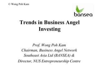 © Wong Poh Kam




       Trends in Business Angel
              Investing

               Prof. Wong Poh Kam
        Chairman, Business Angel Network
         Southeast Asia Ltd (BANSEA) &
      Director, NUS Entrepreneurship Centre
 