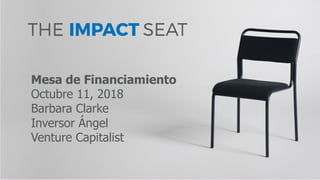 Mesa de Financiamiento
Octubre 11, 2018
Barbara Clarke
Inversor Ángel
Venture Capitalist
 