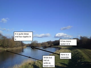Here is a meander Wide but not as wide as lower class It is quite deep and has ripples in it  It has more water in it 