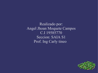 Realizado por:
Angel Jhoan Moquete Campos
C.I 19585770
Seccion: SAIA S1
Prof. Ing Carly tineo