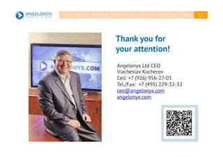 Thank you for
your attention!
Angelonyx Ltd CEO
Viacheslav Kucherov
Cell: +7 (926) 956-27-03
Tel./Fax: +7 (495) 229-32-32
ceo@angelonyx.com
angelonyx.com
Аналог21 3 4 5 6 7 8 9 10 11
 