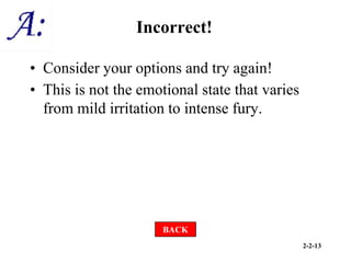 2-2-13
Incorrect!
• Consider your options and try again!
• This is not the emotional state that varies
from mild irritation to intense fury.
BACK
 