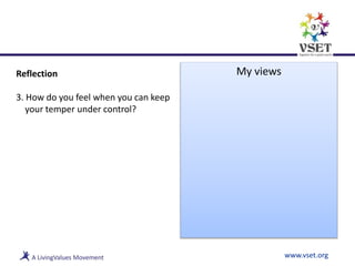 www.vset.org
Reflection
3. How do you feel when you can keep
your temper under control?
My views
 