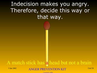 Indecision makes you angry. Therefore, decide this way or that way. 