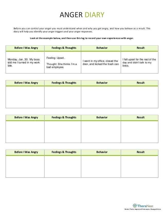 anger diary worksheet theranest com