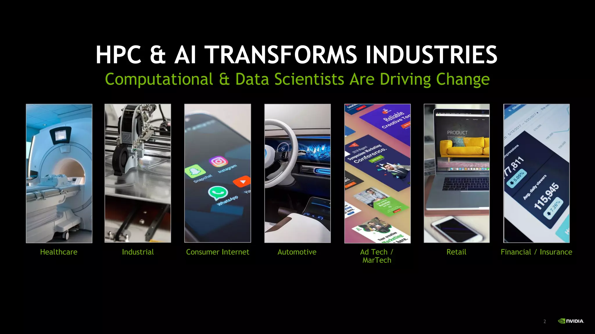 2
Healthcare Industrial Consumer Internet Automotive Ad Tech /
MarTech
Retail Financial / Insurance
HPC & AI TRANSFORMS INDUSTRIES
Computational & Data Scientists Are Driving Change
 