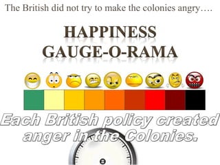 The British did not try to make the colonies angry….
 