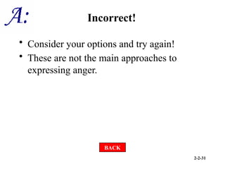 2-2-31
Incorrect!
• Consider your options and try again!
• These are not the main approaches to
expressing anger.
BACK
 