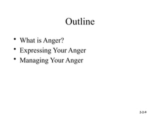 2-2-9
Outline
• What is Anger?
• Expressing Your Anger
• Managing Your Anger
 