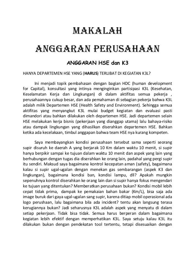 Anggaran HSE dan K3 Departement