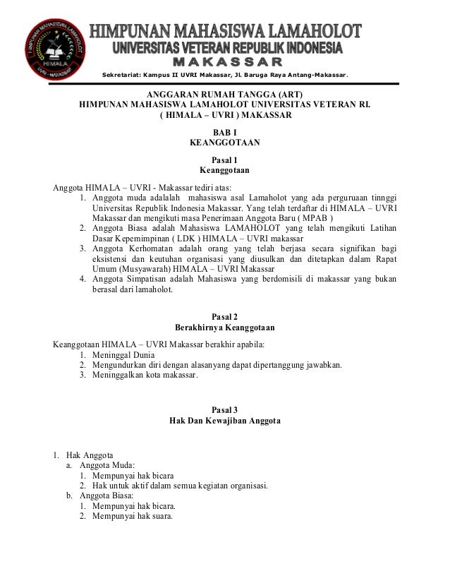 Anggaran Rumah Tangga Himala Uvri Makassar
