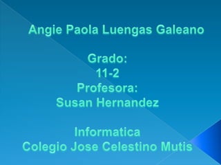 Angie Paola Luengas Galeano Grado: 11-2 Profesora: Susan Hernandez Informatica Colegio Jose Celestino Mutis  