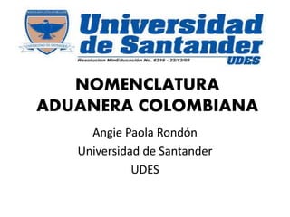 NOMENCLATURA
ADUANERA COLOMBIANA
Angie Paola Rondón
Universidad de Santander
UDES
 