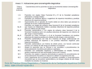 Guía de Práctica Clínica Diagnóstico y Tratamiento de la Cardiopatía Isquémica Crónica.
IMSS. ISBN 978-607-8290-09-3
 