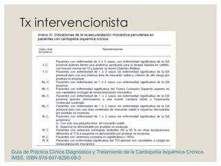 Tx intervencionista
Guía de Práctica Clínica Diagnóstico y Tratamiento de la Cardiopatía Isquémica Crónica.
IMSS. ISBN 978-607-8290-09-3
 