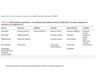 http://www.slideshare.net/springirl21/infarto-agudo-miocardio-sin-elevacin-segmento-st 
 