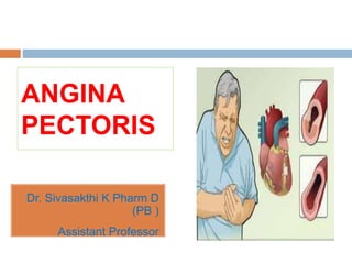 ANGINA
PECTORIS
Dr. Sivasakthi K Pharm D
(PB )
Assistant Professor
 