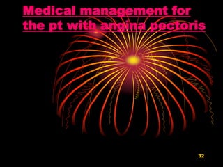 32
Medical management for
the pt with angina pectoris
 