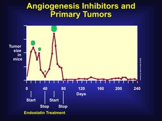 Angiogenesis Inhibitors and
               Primary Tumors


Tumor
  size
    in
  mice




         0         40            80    120   160   200   240
                                      Days
          Start          Start
                  Stop       Stop
         Endostatin Treatment
 