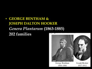 • GEORGE BENTHAM &
JOSEPH DALTON HOOKER
Genera Plantarum (1863-1885)
202 families
 