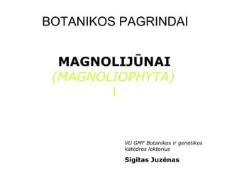 BOTANIKOS PAGRINDAI
MAGNOLIJŪNAI
(MAGNOLIOPHYTA)
I
VU GMF Botanikos ir genetikos
katedros lektorius
Sigitas Juzėnas
 